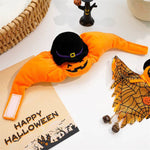 Load image into Gallery viewer, Orange Halloween pumpkin hat with black witch hat detail for pets, designed for cats and small dogs to wear.