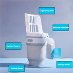 Load image into Gallery viewer, White wide cat litter scoop with large sifting holes, bag-lock, deodorizer, foldable design, and storage handle with refill bag attached.