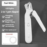 Load image into Gallery viewer, Pearl white POT N PET™ 2-in-1 Pet Nail Clippers with LED Light features USB charging, diamond grinder, and splash-proof design for cats and dogs.
