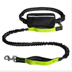 Load image into Gallery viewer, Hands-free reflective dog leash with retractable, strong bungee cord and adjustable belt pouch for safe walking at night