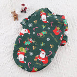 Load image into Gallery viewer, Green Christmas dog sweater with Santa Claus, candy canes, gifts, and holiday-themed patterns for small to large dogs.