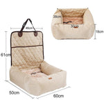 Load image into Gallery viewer, Beige 2 in 1 pet dog carrier folding car seat pad and thickened pet bed with measurements shown