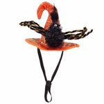 Load image into Gallery viewer, Orange Halloween pet hat with spider decoration and black adjustable straps for cats and small dogs