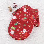 Load image into Gallery viewer, Red Christmas dog sweater with Santa Claus, candy canes, gifts, and holiday decorations for small to large dogs.