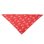 Load image into Gallery viewer, Red Christmas dog bandana with white "Ho Ho" text and snowflake pattern, triangle pet scarf for festive occasions