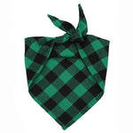Load image into Gallery viewer, Green and black checkered triangular pet bandana scarf tied in a knot, festive accessory for dogs and cats.