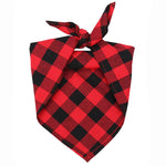 Load image into Gallery viewer, Red and black checkered triangular pet bandana tied in a knot, festive holiday accessory for dogs and cats