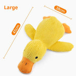 Load image into Gallery viewer, Large yellow squeaky duck plush toy with soft textured fabric, measuring 45cm by 38cm, for dogs and puppies to chew and calm.