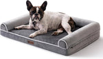 Load image into Gallery viewer, Medium-sized dog resting on a grey orthopedic egg foam dog bed with a waterproof washable cover and sofa-style design