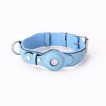 Load image into Gallery viewer, Blue adjustable leather pet collar with protective Airtag cover for tracking cats and dogs, anti-lost design.
