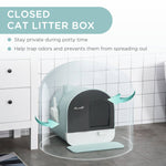 Load image into Gallery viewer, Enclosed cat litter box with lid, tray, and scoop designed for privacy and odor control in a modern bathroom setting.