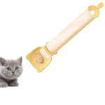 Load image into Gallery viewer, Reusable yellow cat strip feeder spoon with wet food dispenser and gray kitten on white background