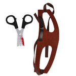 Load image into Gallery viewer, Blood-splattered scissors attached to a brown pet Halloween headdress hat for dog or cat costume accessories