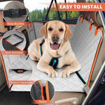 Load image into Gallery viewer, Dog backseat extender and waterproof car seat cover with hard bottom, snap buckles, seat anchors, velcro openings, and zipper features