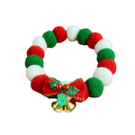 Load image into Gallery viewer, Christmas dog and cat collar with red green white plush balls, festive bow, and golden bells soft elastic necklace accessory