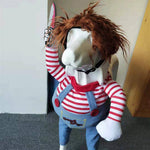 Load image into Gallery viewer, Adjustable Halloween pet costume with striped shirt, blue overalls, and a wig for funny dog cosplay at parties