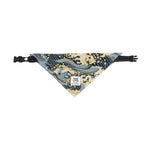 Load image into Gallery viewer, Triangular pet bandana with Japanese tang grass and cherry blossom pattern in blue, beige, and black adjustable strap.
