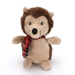 Load image into Gallery viewer, Tear-resistant plush hedgehog Christmas toy for cats and dogs with a built-in squeaker and red plaid scarf.