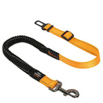 Load image into Gallery viewer, Adjustable orange and black pet seat belt with car buckle and clip for securing dogs and cats during travel
