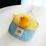 Load image into Gallery viewer, Yellow and blue pet hat with a cute duck design, part of a 3-piece spring and summer harness and leash set for cats and small dogs