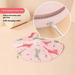 Load image into Gallery viewer, Rechargeable self-turntable cat teaser toy with feather necklace and USB charging cable included, featured on pink cat-patterned base.