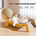 Load image into Gallery viewer, Cat lounging on wooden recliner cat scratcher toy designed for claw grinding, sleeping, and playing indoors