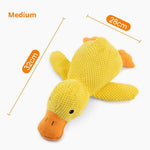 Load image into Gallery viewer, Medium yellow duck plush chew pillow for dogs measuring 32cm by 28cm for calming and playtime.