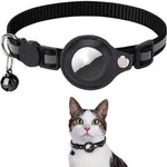Load image into Gallery viewer, Adjustable reflective nylon pet collar with waterproof AirTag holder and bell for cats and dogs shown on a cat.