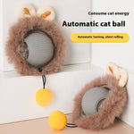 Load image into Gallery viewer, Interactive automatic rolling ball toy with soft furry frame and dangling yellow pom-pom for cats and dogs to play with