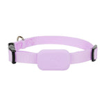 Load image into Gallery viewer, Light purple waterproof GPS pet tracker collar with adjustable strap and paw print design for cats and dogs