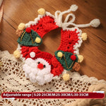 Load image into Gallery viewer, Red and white knitted Christmas scarf with Santa and tree decorations for pets, adjustable collar size for small to large pets
