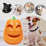 Load image into Gallery viewer, Durable pumpkin-shaped chew toy designed for aggressive dogs and puppies, shown with happy small to medium dogs.