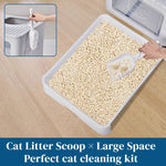 Load image into Gallery viewer, Hand scooping biodegradable cat litter from a large slide-out tray of an enclosed grey cat litter box with top exit design