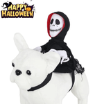 Load image into Gallery viewer, Halloween Teddy Cape Costume for Pets with skeleton rider on a plush dog. Fun and spooky outfit for cats and dogs, perfect for Halloween photos.