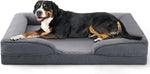 Load image into Gallery viewer, Large orthopedic dog sofa bed with washable egg crate foam mattress and raised bolsters in gray color.