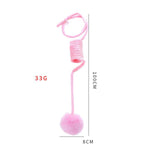 Load image into Gallery viewer, Pink interactive spring suction cat toy with rabbit fur ball, 100cm length, designed for pet play and exercise.
