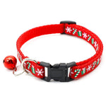 Load image into Gallery viewer, Red Christmas pet collar with festive candy cane and snowflake pattern and attached bell for dogs or cats