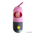 Load image into Gallery viewer, Portable pink and gray LED pet waste bag dispenser with a button and clip for dogs and cats waste bags