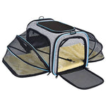 Load image into Gallery viewer, Expandable airline-approved soft-sided pet carrier with mesh sides, foldable design, and plush interior for cats and small dogs