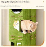 Load image into Gallery viewer, Green felt double-layer enclosed cat scratch nest mounted on wall with cat inside climbing frame opening