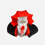 Load image into Gallery viewer, Cute gray cat wearing a red and black vampire cloak Halloween costume for pets on white background
