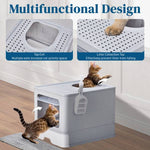 Load image into Gallery viewer, Grey enclosed cat litter box with slide-out tray, top exit, and litter-collecting perforated lid preventing litter scatter