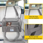 Load image into Gallery viewer, Gray large cat travel bag secured in car seat with small dog inside and instructional inset images