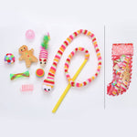 Load image into Gallery viewer, Warm Winter Cat Christmas Gift Set with colorful cat toys including a striped wand, balls, and festive plush treats