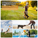 Load image into Gallery viewer, Collage showing dogs playing with an indestructible orange pumpkin rope fetch toy outdoors with people in grassy and beach areas