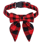 Load image into Gallery viewer, Adjustable red and black plaid Christmas dog bow tie collar for small, medium, and large dogs holiday accessory.