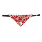 Load image into Gallery viewer, Red triangular pet bandana with white Japanese tang grass pattern and adjustable black strap for dogs and cats
