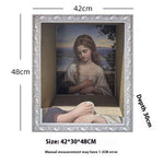 Load image into Gallery viewer, Mona Lisa Cat Nest with scratch board walls and decorative photo frame, measuring 42x30x48 cm for pets.