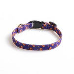 Load image into Gallery viewer, Adjustable purple pet collar with orange pumpkin and ghost pattern and black plastic buckle for dogs and cats.