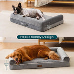Load image into Gallery viewer, Orthopedic grey egg foam dog bed with waterproof cover and neck-friendly bolsters for medium and large dogs.